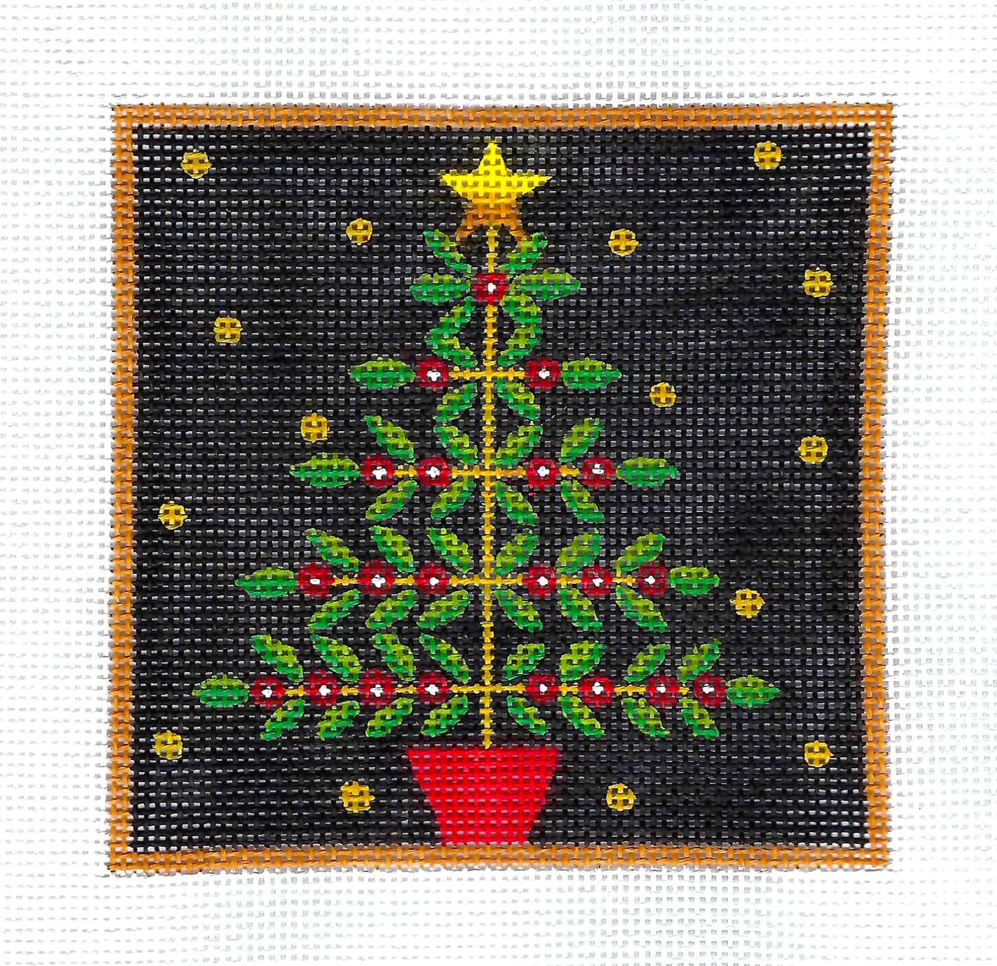 Tree with Berries & Star 4" Square handpainted 18 Mesh Needlepoint Canvas  by Maggie