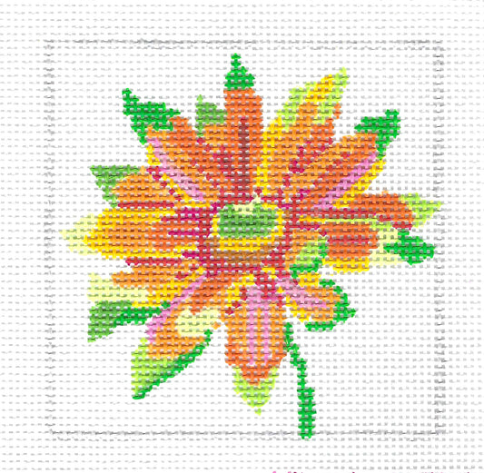 Coaster ~ Tropical Daisy #139A  4" Sq. Coaster handpainted Needlepoint Canvas Jean Smith