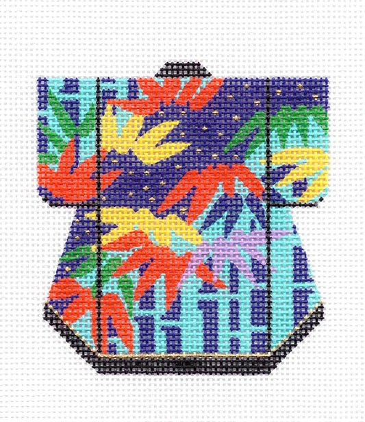 Kimono ~ Petite Oriental Bamboo on Navy Kimono handpainted Needlepoint Canvas by LEE