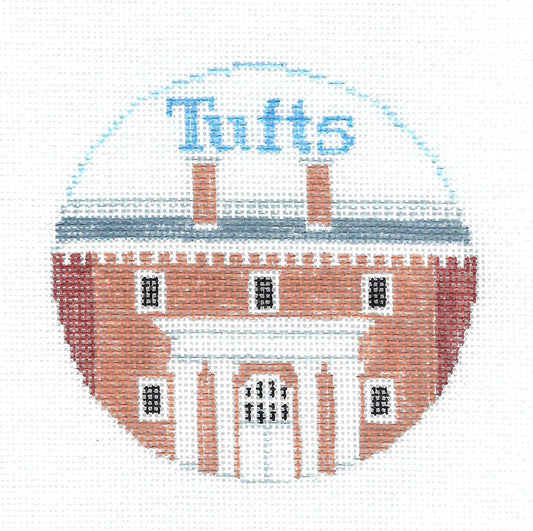 Destination ~ Tufts University in Medford, Massachusetts, a 4" Rd. 18 Mesh handpainted Needlepoint Canvas by Kathy Schenkel