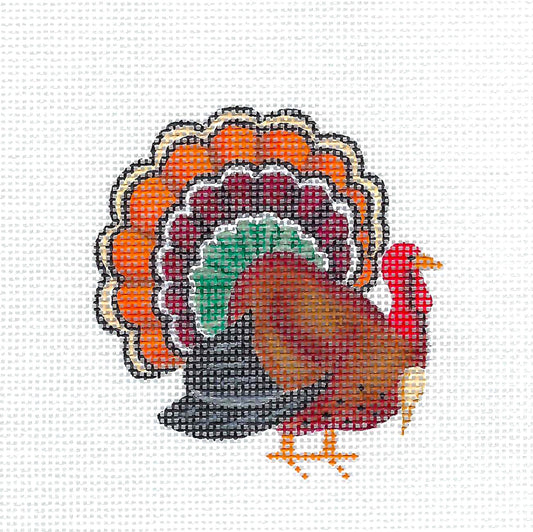 Thanksgiving Turkey Autumn Celebration handpainted Needlepoint Canvas by Rebecca Wood