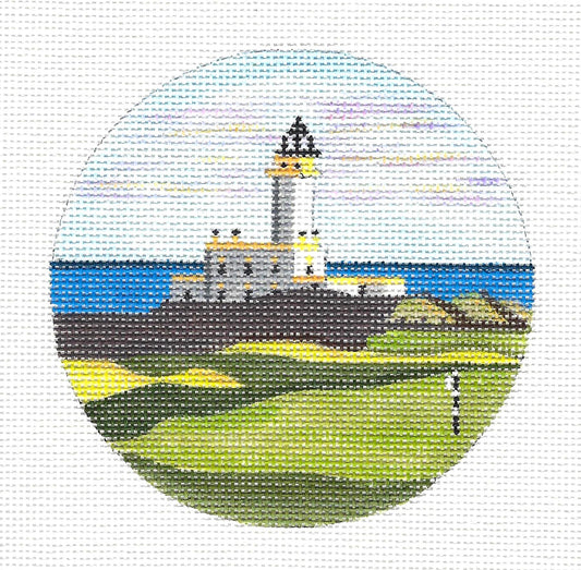 Travel Round ~ "Turnberry, Scotland" Golf Course with Lighthouse handpainted Needlepoint Canvas by Purple Palm