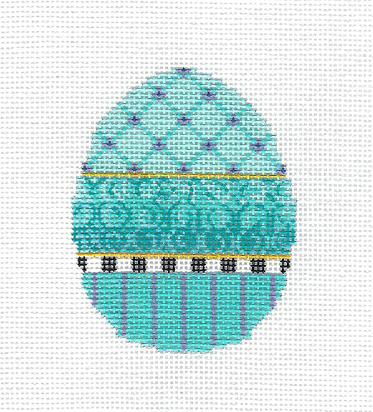 Egg ~ Turquoise Ribbon Egg handpainted Needlepoint Canvas Ornament by Kelly Clark