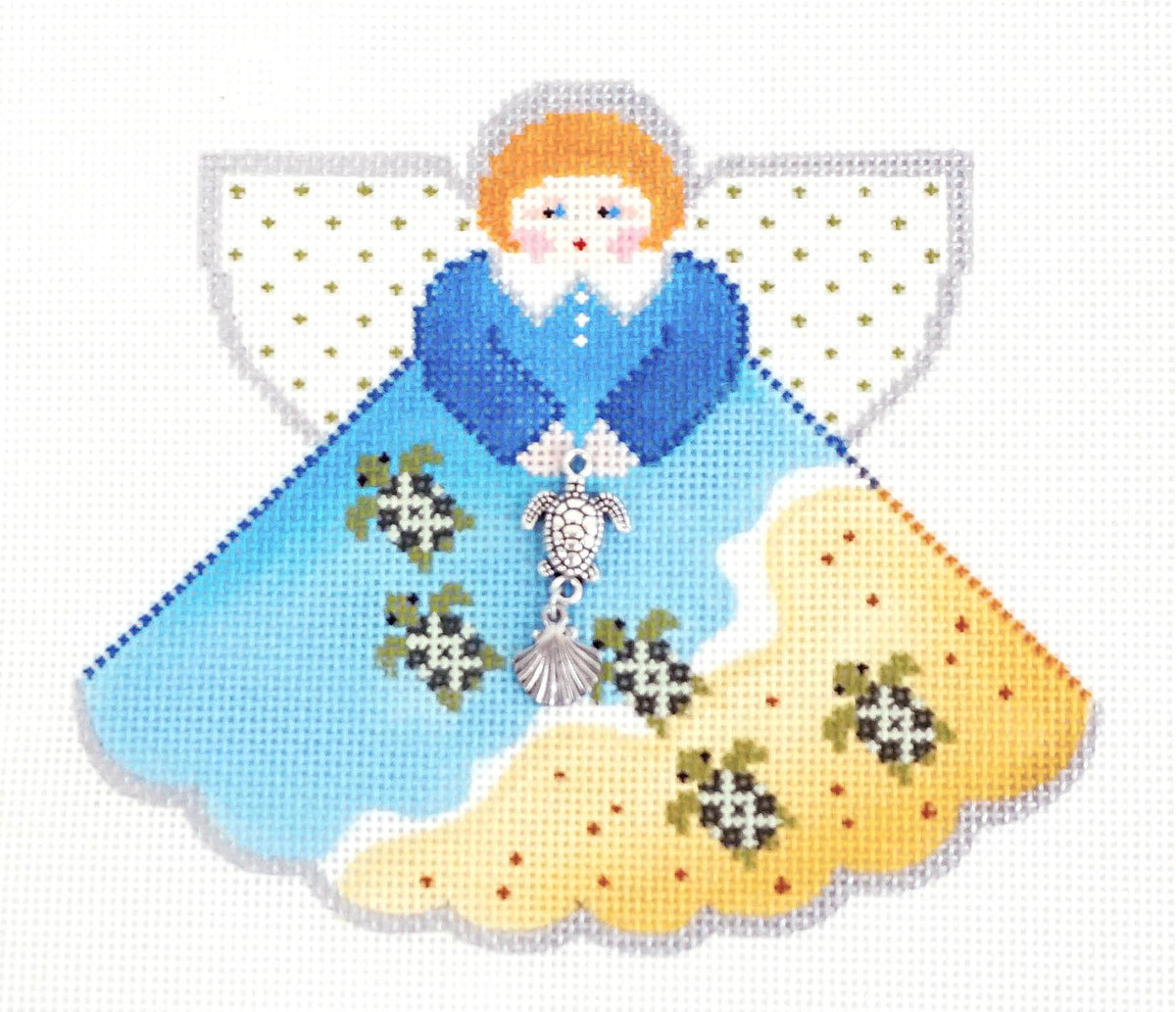 Angel ~ 5 Baby Sea Turtles Angel & Charms handpainted Needlepoint Ornament by Painted Pony