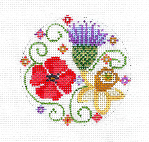 3" Round ~ UK Florals Design International handpainted 3" Round 18 Mesh Needlepoint Canvas by CH Designs from Danji