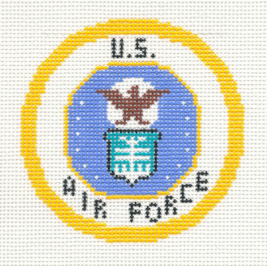 Military ~ U.S. AIR FORCE Military Emblem handpainted 3" Rd. 18 mesh Needlepoint Canvas by LEE