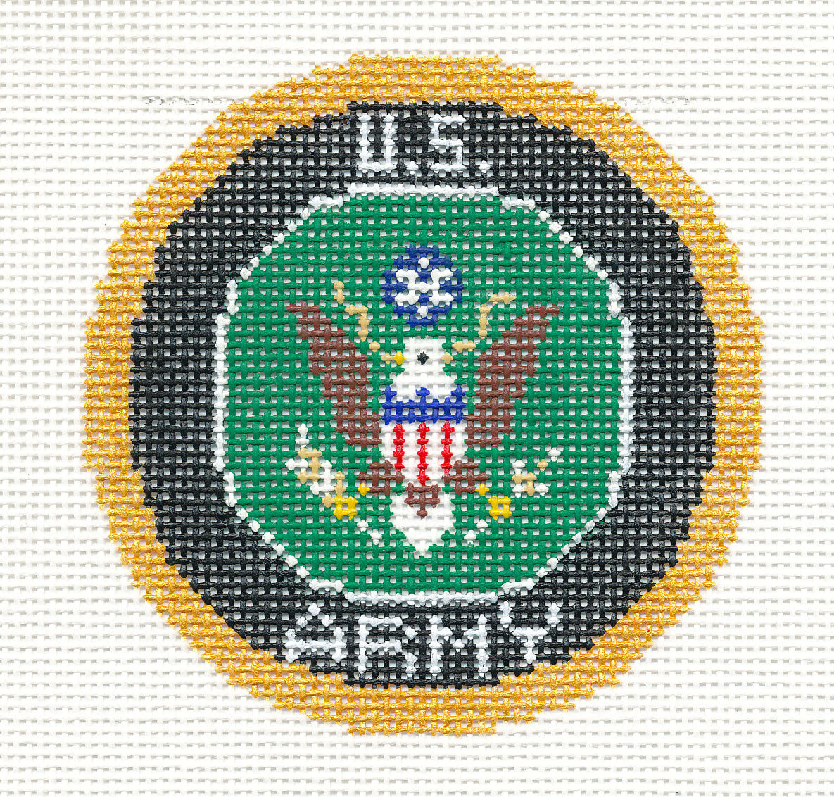 Military ~ U.S. ARMY Military Emblem handpainted 18 mesh 3" Rd. Needlepoint Canvas by LEE