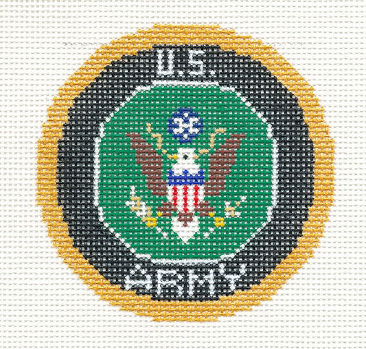 Military ~ U.S. ARMY Military Emblem handpainted 18 mesh 3" Rd. Needlepoint Canvas by LEE