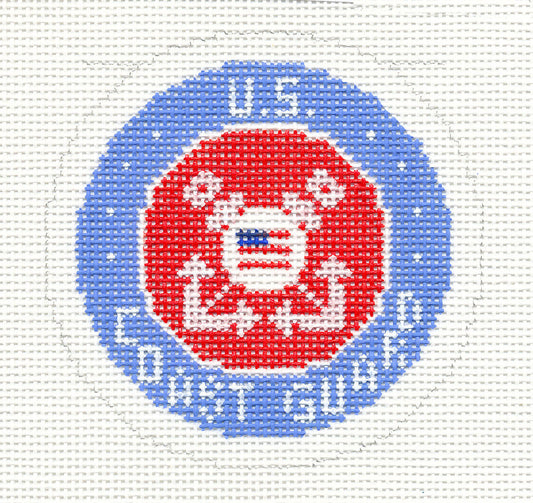 Military ~ U.S. COAST GUARD Military Emblem 3" Rd. handpainted 18 mesh Needlepoint Canvas by LEE