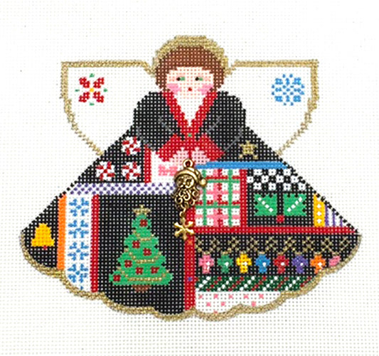 Angel ~ Ugly Christmas Sweater Angel & Charms hand painted Needlepoint Ornament by Painted Pony