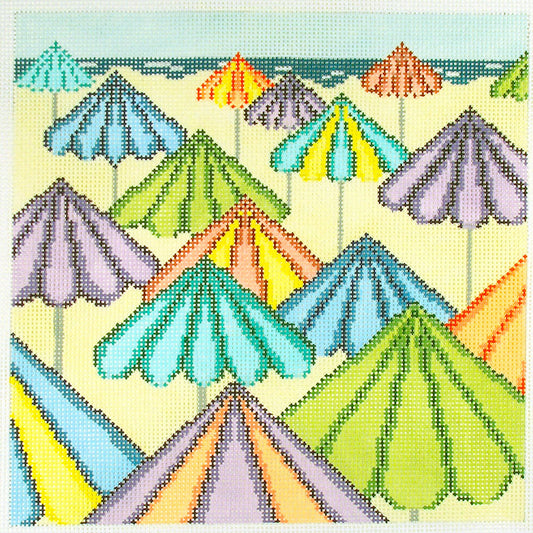 Canvas ~ Summer Beach Umbrellas 3" Sq. handpainted Needlepoint Canvas by Needle Crossings