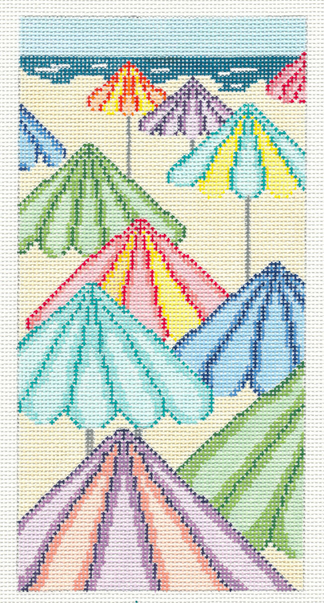 Canvas~Summer Umbrellas on the Beach handpainted Needlepoint Canvas~by Needle Crossings