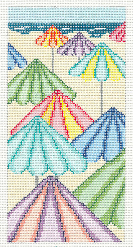 Canvas~Summer Umbrellas on the Beach handpainted Needlepoint Canvas~by Needle Crossings