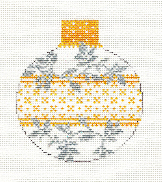 Christmas ~ Gold & Silver Leaves Ornament handpainted Needlepoint Canvas by Whimsy & Grace