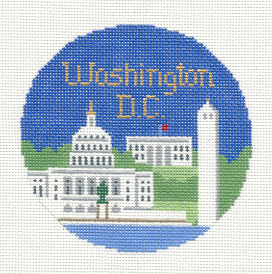 Travel Round ~ Washington, DC  Capital Bldg. 18 Mesh handpainted 4.25" Needlepoint Ornament Canvas by Silver Needle
