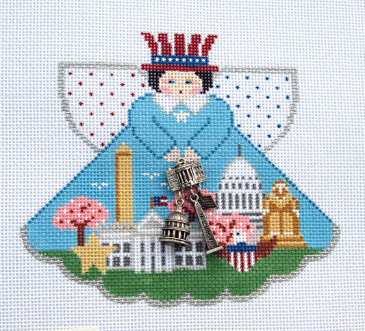 Angel ~ Washington, DC  Angel & Charms & STITCH GUIDE Handpainted Needlepoint Canvas by Painted Pony
