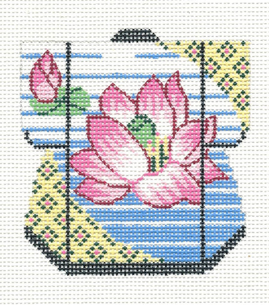 Kimono ~ Petite Kimono Pink Waterlilies handpainted Needlepoint Canvas Ornament by LEE *RETIRED*
