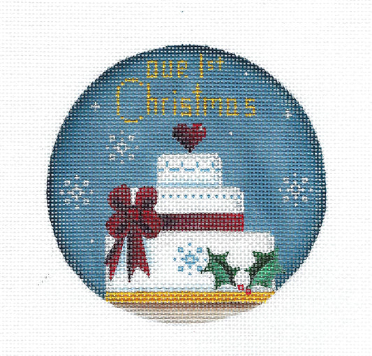 Christmas ~ Our 1st Christmas Together Wedding Cake handpainted 4" Needlepoint Canvas by Rebecca Wood