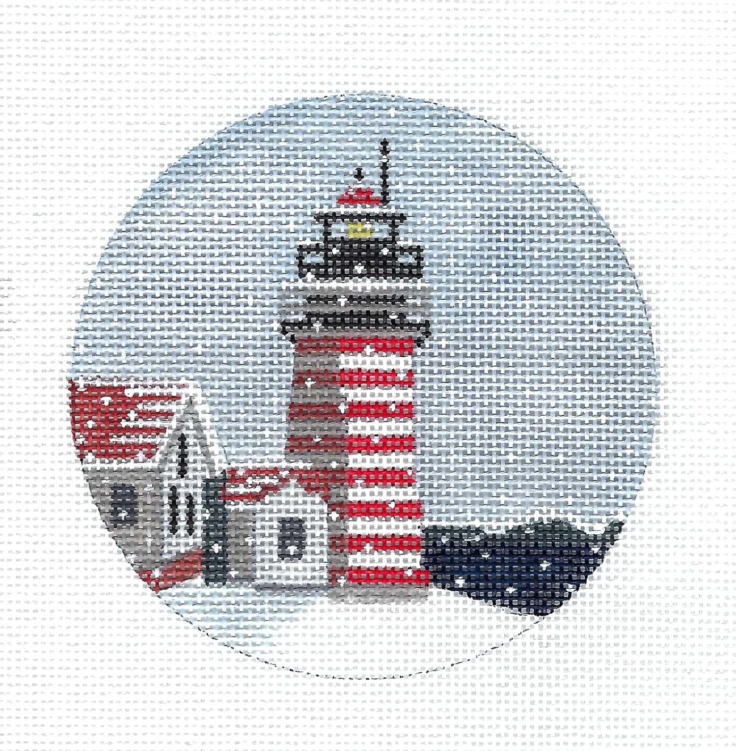 Travel Round ~ "West Quoddy Lighthouse in Maine" handpainted Needlepoint Canvas by Purple Palm