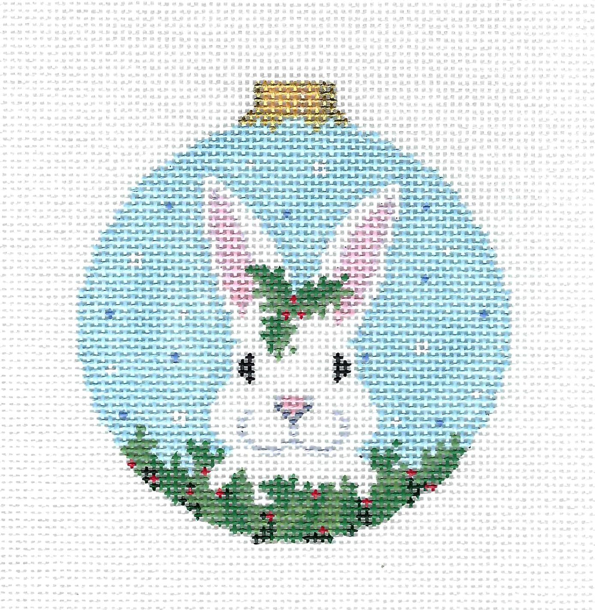 Rabbit ~ White Bunny in a Holly Bush 18 mesh handpainted Needlepoint Ornament Canvas by Susan Roberts