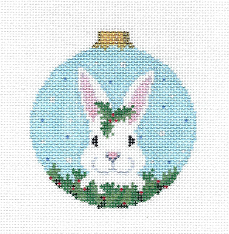 Rabbit ~ White Bunny in a Holly Bush handpainted Needlepoint Ornament by Susan Roberts