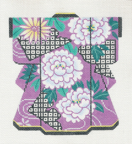 Kimono~ LEE Medium Kimono Floral Lavender handpainted Needlepoint Canvas Ornament