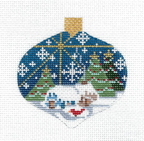 Bauble ~ Winter Scene Snow Bauble Handpainted Needlepoint Canvas by CH Designs from Danji