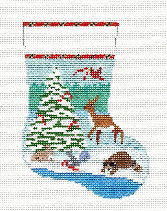 Christmas ~ Woodland Forest Friends Mini Stocking 13 mesh handpaint Needlepoint Canvas Susan Roberts