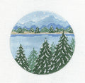 Woodland Forest By the Lake 4" Rd. handpainted 18 Mesh Needlepoint Ornament Canvas by Needle Crossings