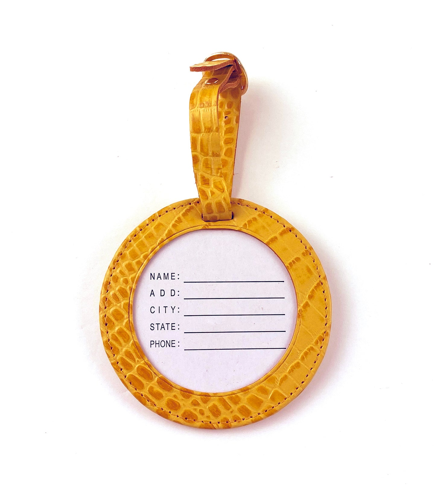 Accessory ~ LUGGAGE ID TAG  GOLDEN textured Leather for 3" Rd. Needlepoint Canvas by LEE