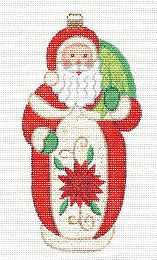 Christmas ~ Standing Santa with Poinsettia Ornament handpainted Needlepoint Canvas~ by Alexa