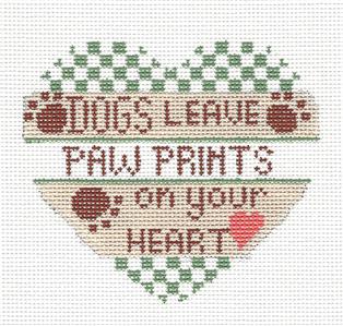 Dog Heart ~ Heart Dogs Leave Paw Prints on Heart in Green handpainted Needlepoint Canvas CH Designs -Danji