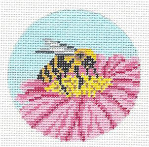 Round ~ BUSY BEE on a Flower 3" 18 mesh handpainted Needlepoint Canvas by Needle Crossings