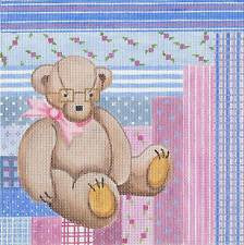 Baby Canvas ~ BABY's Teddy Bear Patchwork Sampler handpainted Needlepoint Canvas by Patti Mann