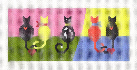 Canvas Insert ~ LEE 5 colorful Cats handpainted Needlepoint Canvas ~ BB Insert ~ 2.75" x 6"