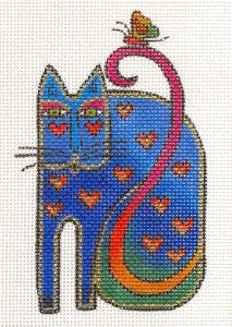 Laurel Burch ~ Blue Cat with Hearts & a Butterfly Friend handpainted Needlepoint Canvas from Danji Designs