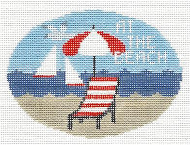 Oval ~ Day at The Beach Seaside handpainted Needlepoint Oval Canvas by Kathy Schenkel