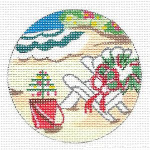 Ornament ~ Beachside Christmas Day handpainted Needlepoint  3"Rd. Ornament by Kamala from Juliemar