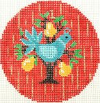 12 Days of Christmas ~ 1st Day of Christmas  Partridge in a Pear Tree 18 Mesh handpainted 3" Rd. Needlepoint Canvas by LEE