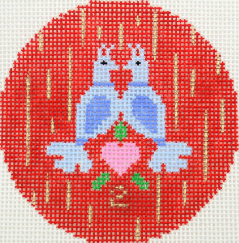 12 Days of Christmas ~ 2nd Day of Christmas Two Turtle Doves handpainted 3" Rd. Needlepoint Canvas by LEE