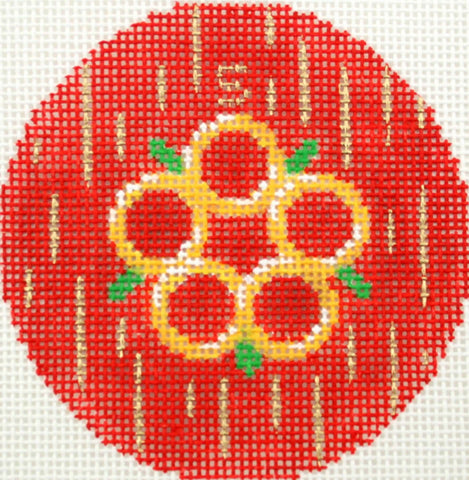 12 Days of Christmas ~ 5th Day of Christmas Five Gold Rings handpainted 3" Rd. Needlepoint Canvas by LEE