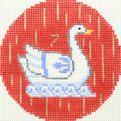 12 Days of Christmas ~ 7th Day of Christmas Seven Swans A-Swimming handpainted 3" Rd. Needlepoint Canvas by LEE