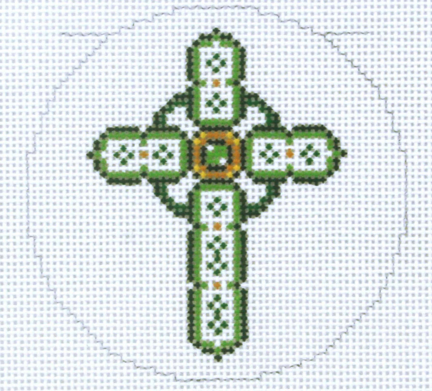 Cross ~ Elegant Green Celtic CROSS handpainted Needlepoint Canvas 3" Rd. Ornament by LEE