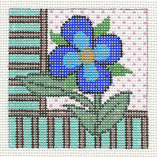 Coaster ~ Blue Spring Flower 4" Sq. COASTER on 13 mesh handpainted Needlepoint Canvas by Patti Mann