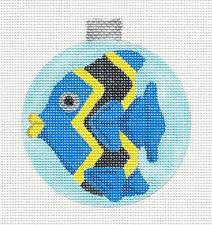 Round ~ Blue Tropical Fish Ornament handpainted Needlepoint Canvas by Raymond Crawford