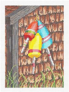 Canvas ~ Three Lobster Buoys on the Shed handpainted Needlepoint Canvas by Needle Crossings