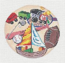 Child's Canvas ~ Boys Toys Canvas 4.5" Round handpainted Needlepoint Canvas by Patti Mann