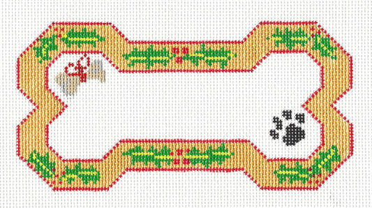 Dog Bone ~ Golden Holly Handpainted Needlepoint Canvas Ornament from Danji