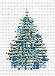 Tree Canvas ~ Christmas Tree Blue & Silver Tree handpainted Needlepoint Canvas~by Needle Crossings