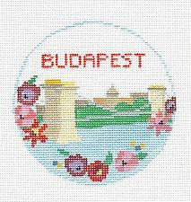 Travel Round ~ BUDAPEST, HUNGARY handpainted Needlepoint Canvas by Kathy Schenkel